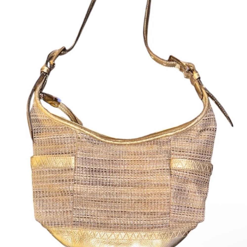 Elegant Gold Woven Shoulder Bag tweed gold